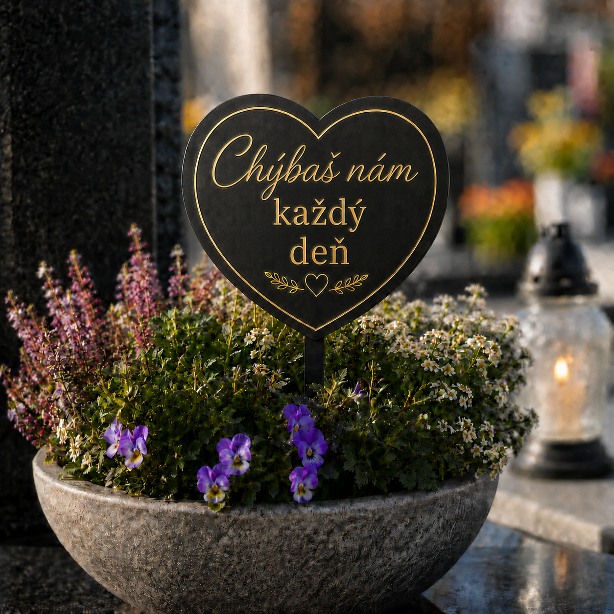 Spomienkový zápich do kvetináča na hrob - Chýbaš nám každý deň (čierny/zlatý)