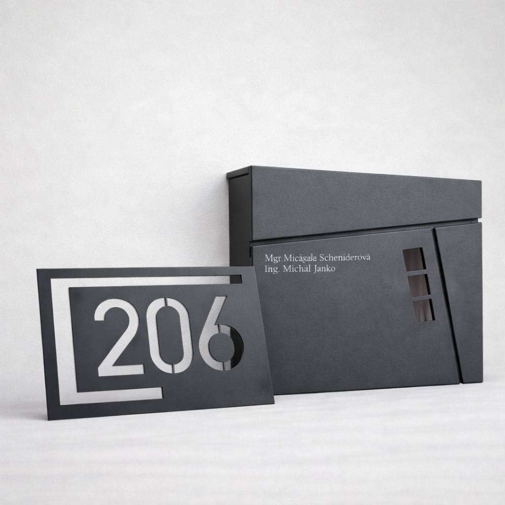 Číslo na dom Shape + Poštová schránka + Gravír mien na schránku ZADARMO