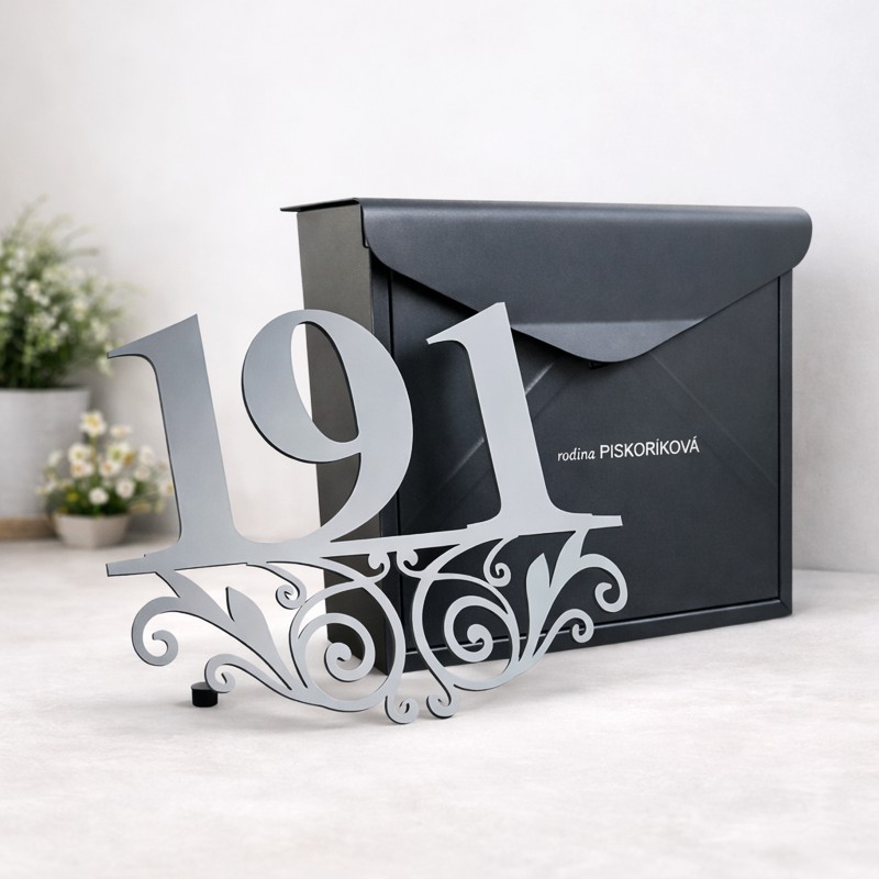 Číslo na dom Ornament + Poštová schránka + Gravír mien na schránku ZADARMO