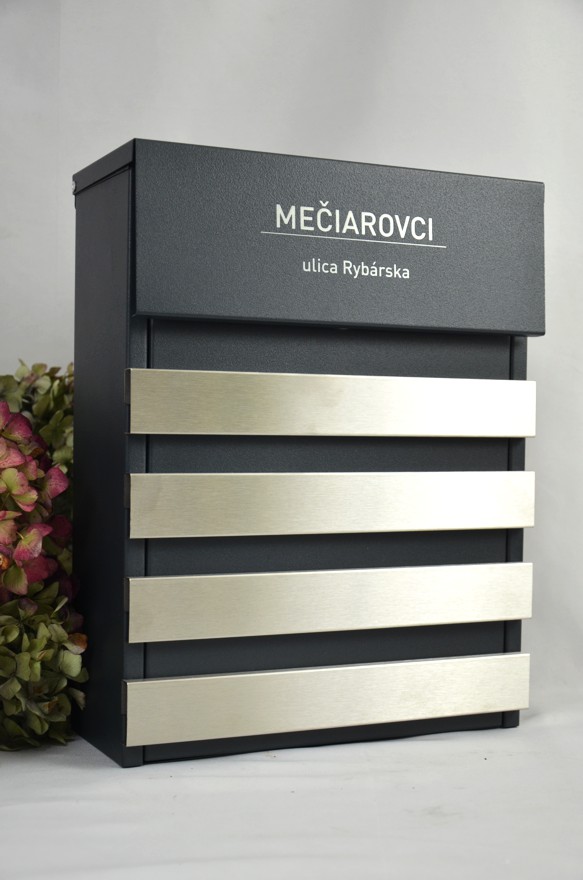 Poštová schránka PRESTIGEBOX - antracit/škrabaný hliník (gravír údajov podľa želania)