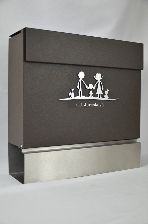 Mini SET: Poštová schránka NERO hnedá/antracit + 3D RODINKA (voliteľné postavičky) + AKCIA Gravír mien/adresy ZADARMO