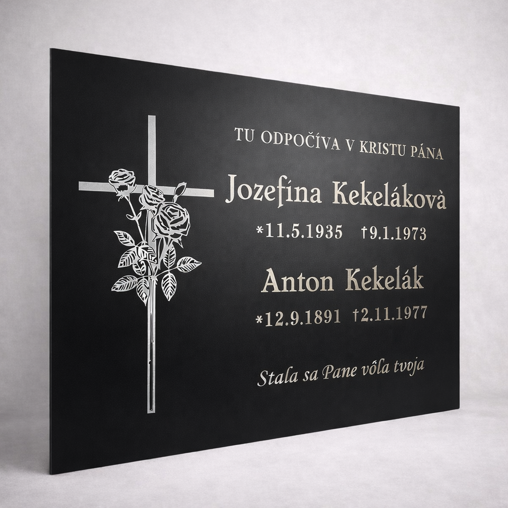 Pamätná tabuľa na náhrobný kameň - s vlastným textom + ozdobným krížikom (50x40cm)