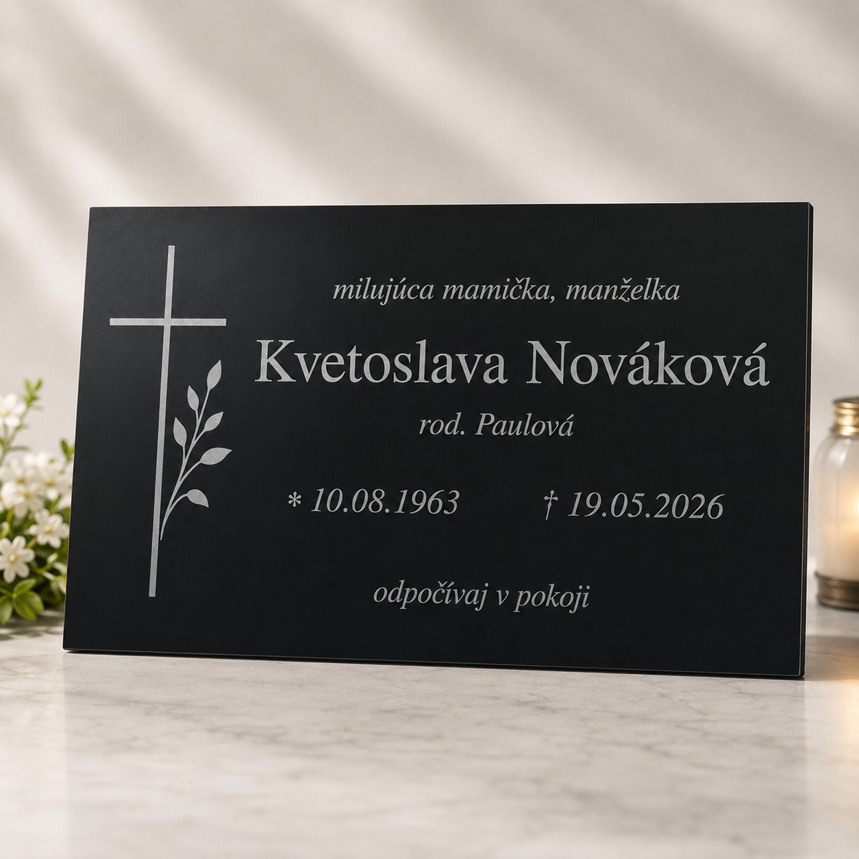 Pamätná tabuľa na náhrobný kameň - s vlastným textom (50x30cm)