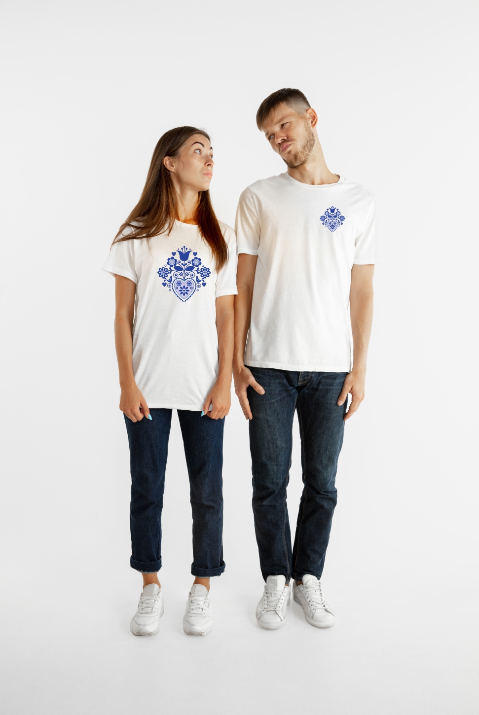 Tričká pre pár: Slovenské folklórne modré