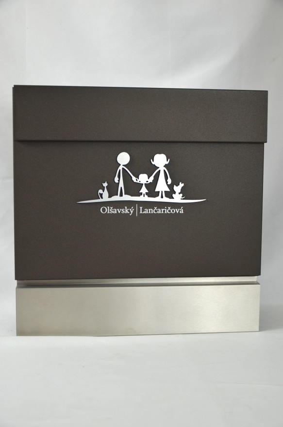 Mini SET: Poštová schránka NERO hnedá/antracit + 3D RODINKA (voliteľné postavičky) + AKCIA Gravír mien/adresy ZADARMO