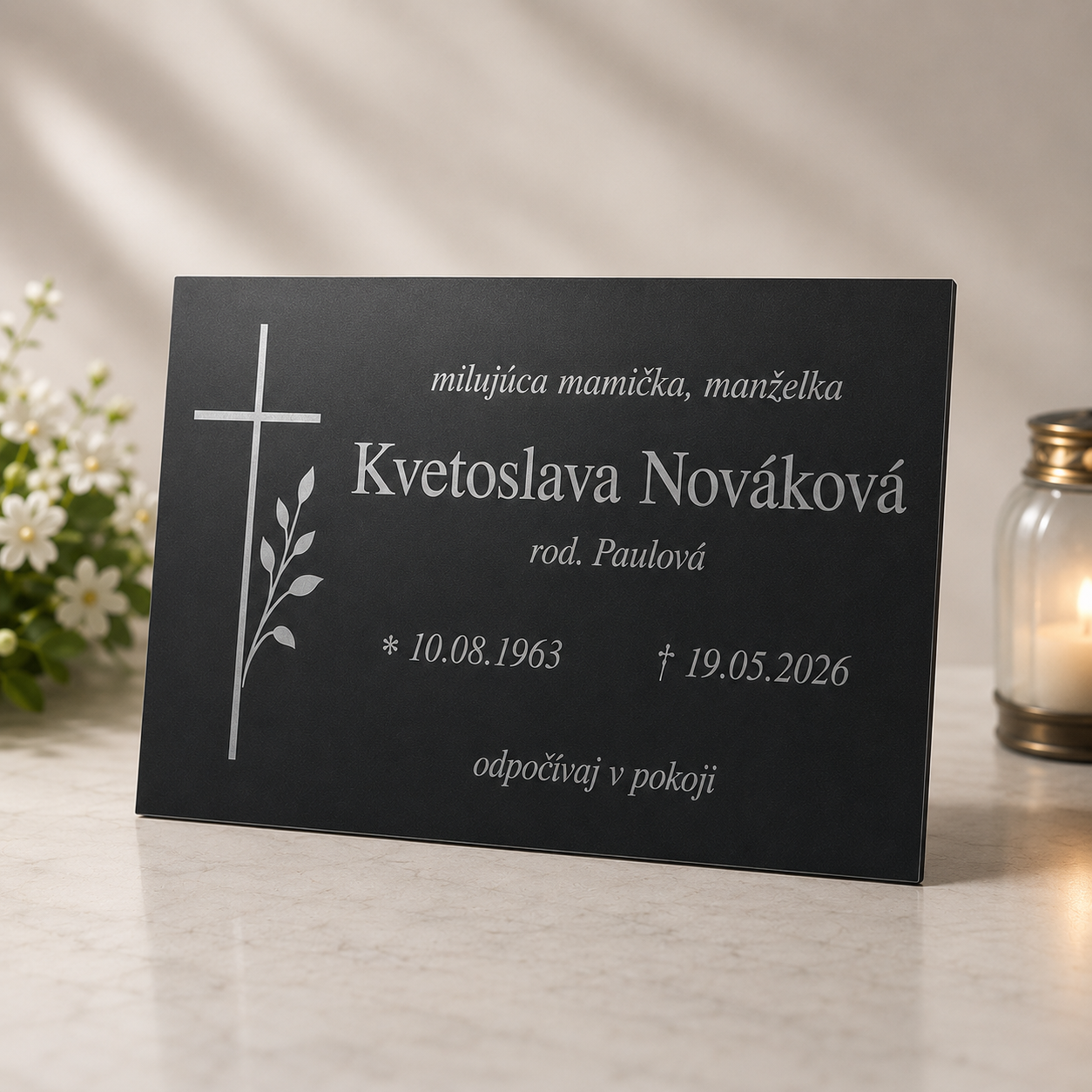 Pamätná tabuľa na náhrobný kameň - s vlastným textom (50x30cm)