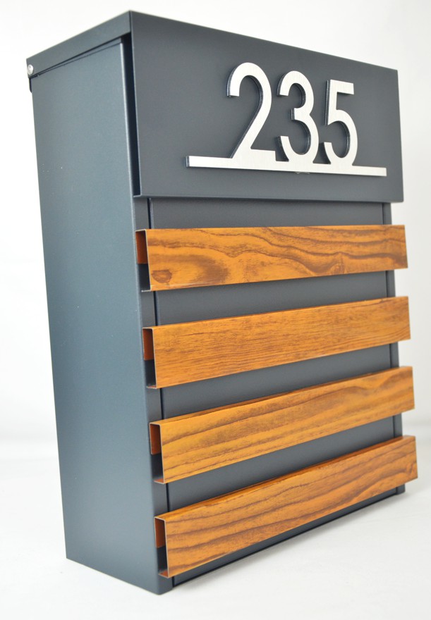 Mini SET: Číslo na dom + Poštová schránka LUXWOOD antracit/dub + AKCIA Gravír mien ZADARMO