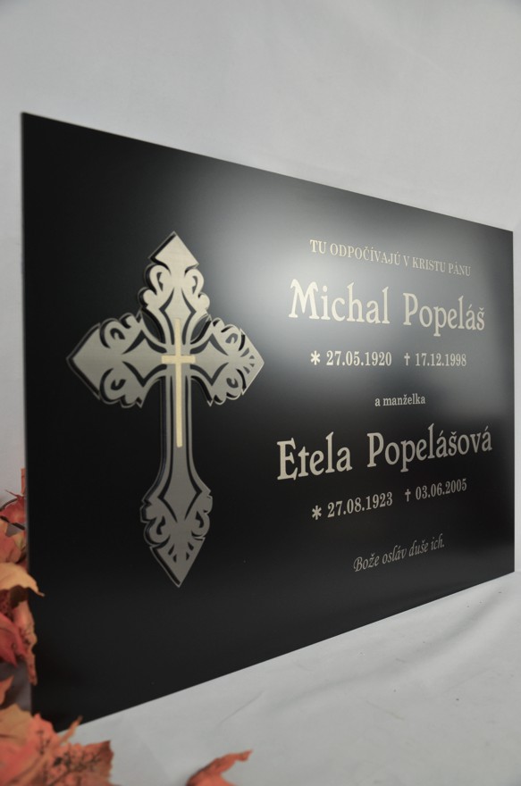 Pamätná tabuľa na náhrobný kameň - s vlastným textom + 3D krížikom (60x40cm)