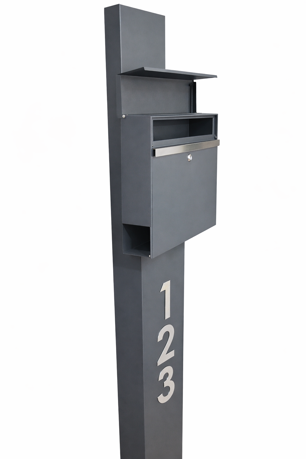 Stojan s poštovou schránkou s gravírovaným menom a 3D číslom domu – antracit
