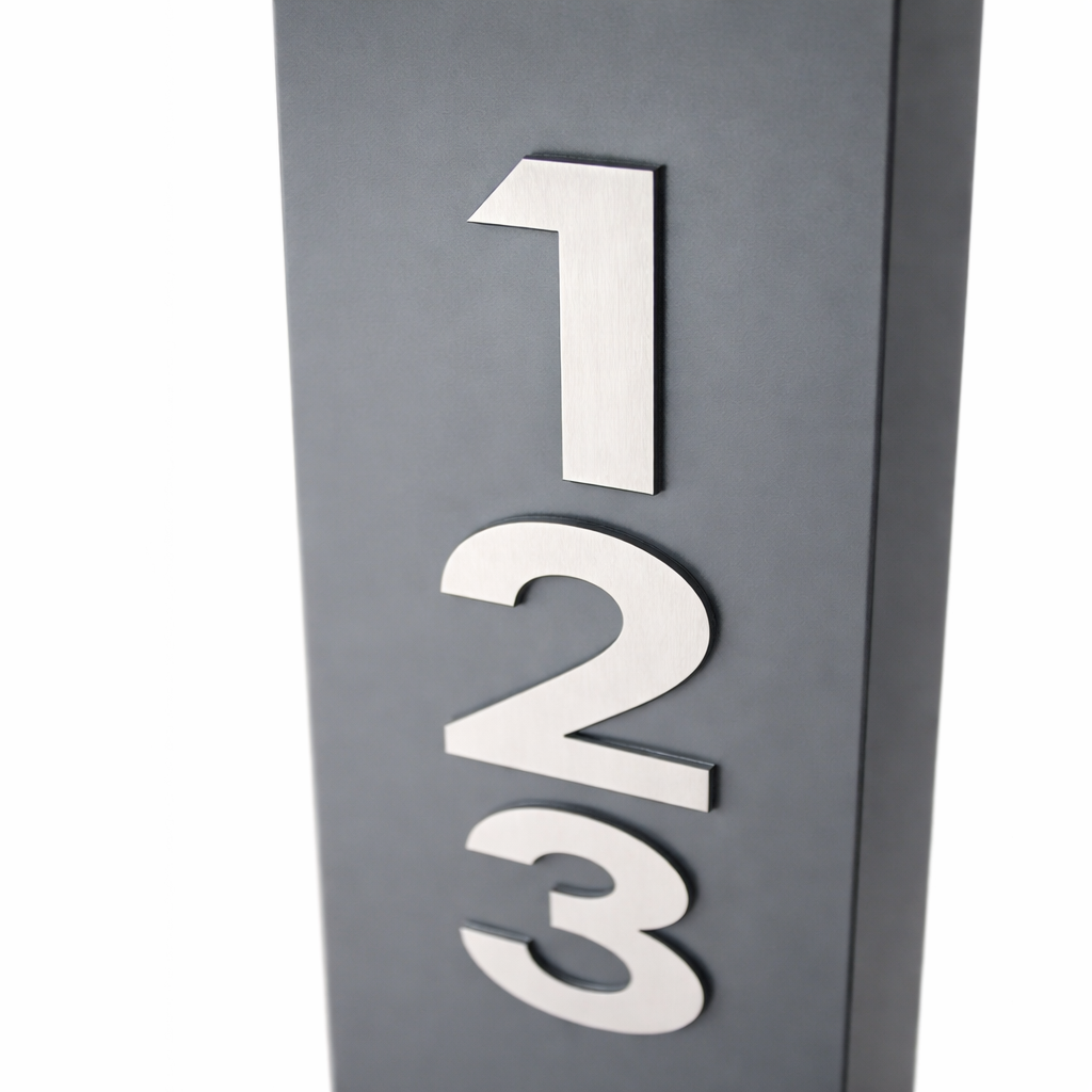 Stojan s poštovou schránkou s gravírovaným menom a 3D číslom domu – antracit