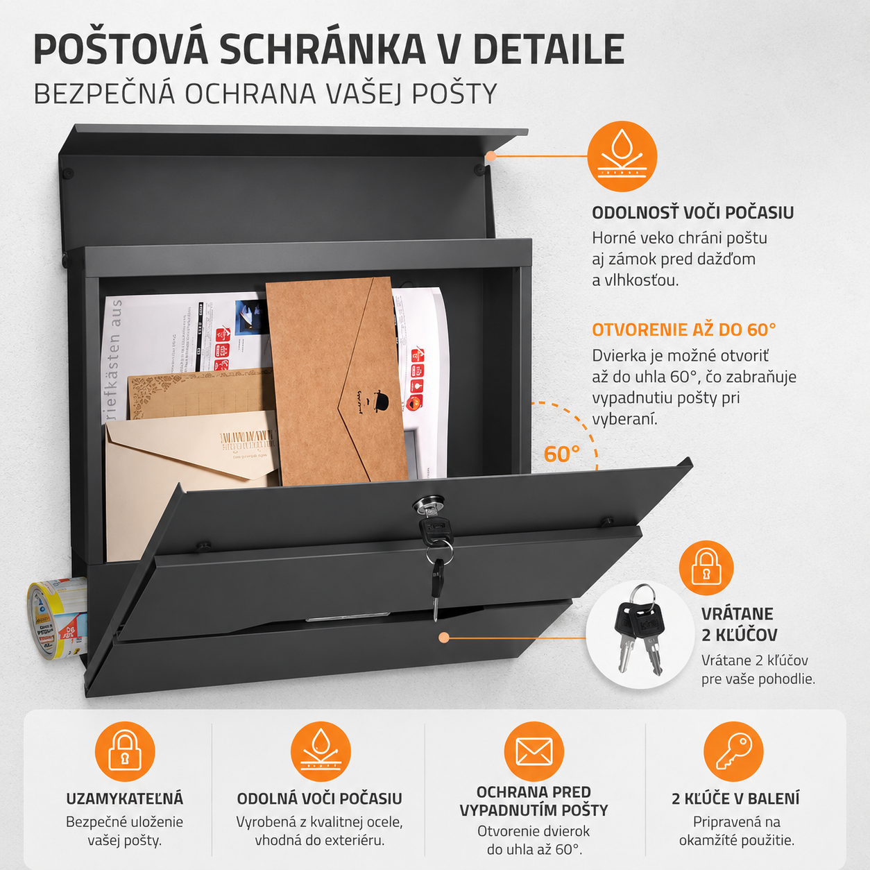 Poštová schránka so stojanom a tubusom na noviny MODERN antracit + GRAVÍR textu podľa želania ZADARMO